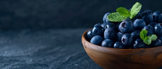 Fresh, ripe blueberries in a white bowl, emphasizing their vibrant color and wholesome appeal, perfect for culinary presentations and healthy eating habits