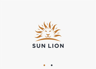 lion with sun logo design vector silhouette illustration © fan dana