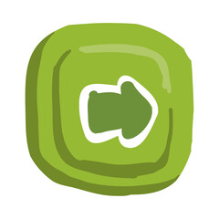 Right arrow button in cartoon doodle style, mobile app asset, arrow pointing right application button, video game ui button
