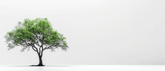 Obraz premium tree amidst a serene forest landscape, its branches reaching out against a white background, portraying the beauty and solitude of nature