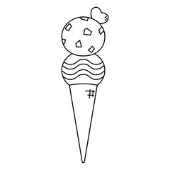 アイスクリームのイラスト線画、2段重ねのアイス、アイコン素材