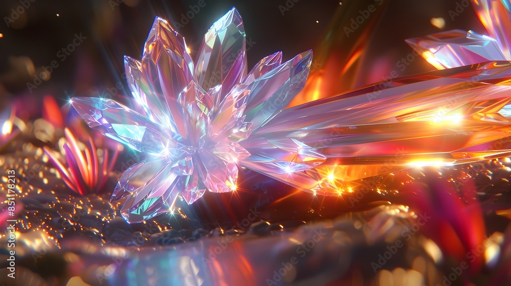 Poster mesmerizing crystalline fractals:shimmering architectural kaleidoscope of light and color