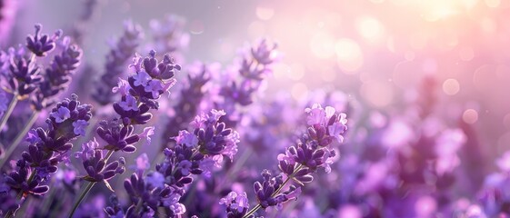 Obraz premium Close-up of blooming lavender field with soft light.