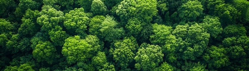 Naklejka premium Aerial view of a lush green forest canopy.