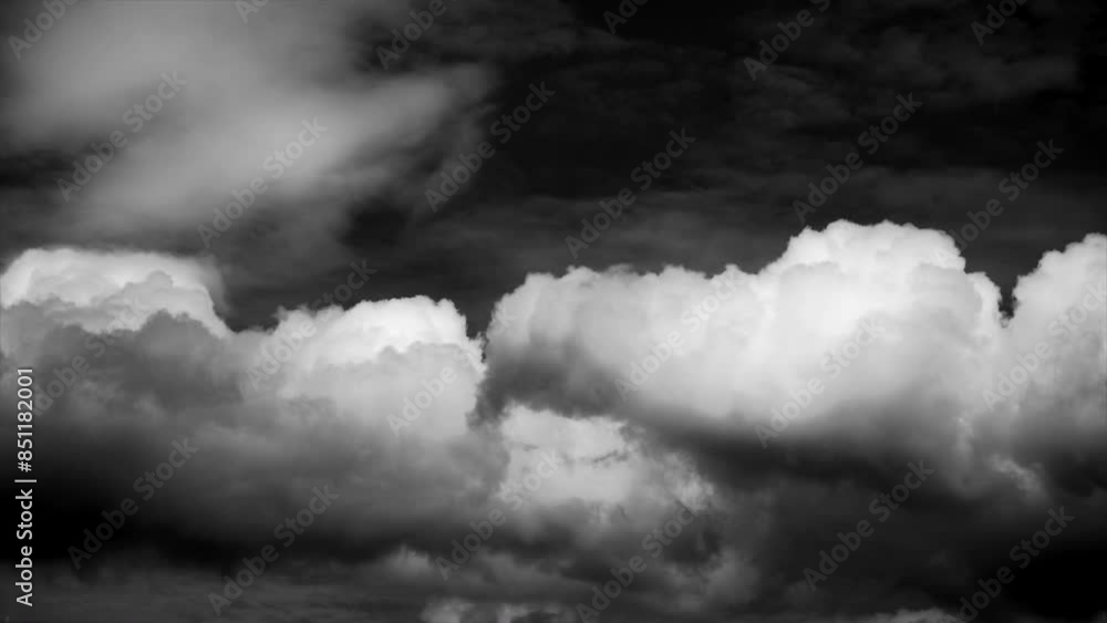 Wall mural time-lapse of separate white clouds on a black background have real clouds. time-lapse of a white cl