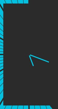 Clock face spinning backward on black background. Square clock spin backward. Time concept. Clock time lapse.