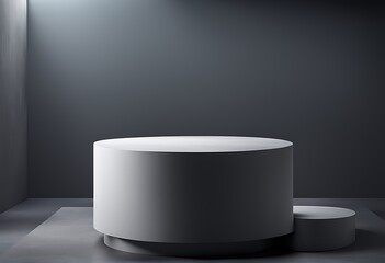 stage concrete mockup concept pedestal presentation template Geometry exhibition rendering dark podium background cylinder 3D grey podium three-dimensional render empty dais