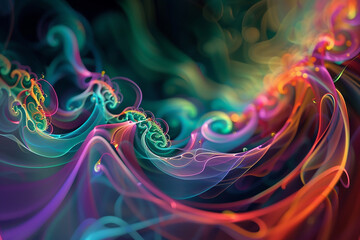 Obraz premium Emerald curves form a bright mosaic of digital elegance and colorful fractal swirls.