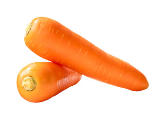 Side view of fresh orange carrots in stack isolated with clipping path in png file format