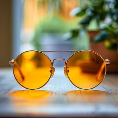 A pair of sunglasses laying on a table