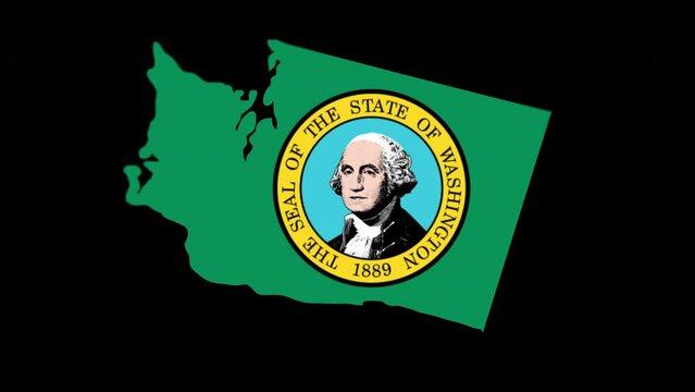 Washington state flag United States map outline zoom black background
