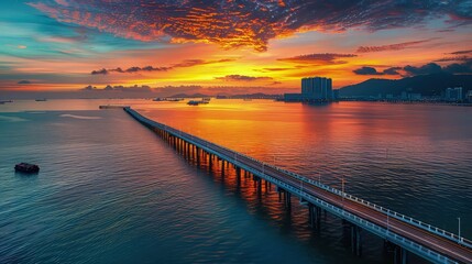 Obraz premium Penang Bridge view during sunrise of George Town, Penang Malaysia.