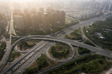 Aerial View of Urban Highway Intersection