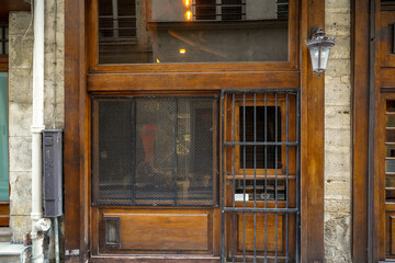 vintage french boutique storefront , facade mockup