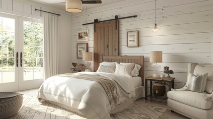 Rustic Farmhouse Bedroom with Sliding Barn Door