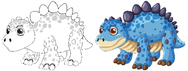 Adorable blue dinosaur with spikes and spots
