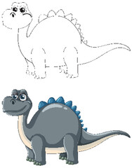 Adorable dinosaur in color and outline versions