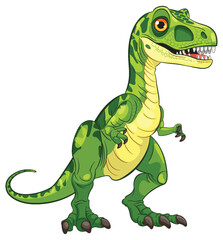 Cute green dinosaur with sharp teeth and claws