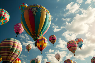 Colorful hot air balloons floating in the sky.