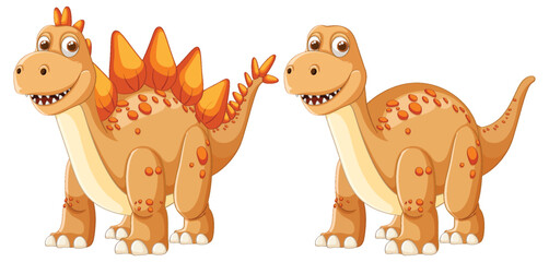 Two adorable dinosaurs with orange spots and spikes
