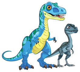 Two vibrant dinosaurs standing together