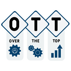 OTT - Over The Top  acronym. business concept background. vector illustration concept with keywords and icons. lettering illustration with icons for web banner, flyer, landing
