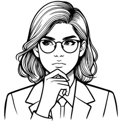 Woman Face Thinking Line Art.