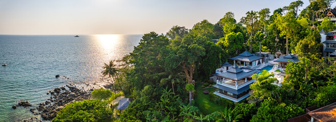 Aerial view at trisara beach in Bang Tao, Phuket, Thailand