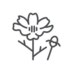 Cosmos Flower Icon. Simple Line Illustration of a Cosmos Flower, Symbolizing Floral and Herbal Production. Vector Symbol on White Background.