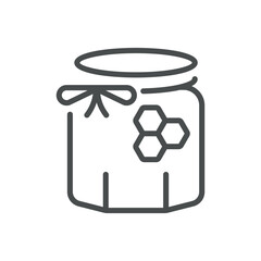 Honey Jar Icon. Simple Line Illustration of a Honey Jar with a Honeycomb Pattern, Symbolizing Packaged Honey Products. Vector Symbol on White Background.