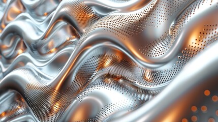 Naklejka premium An abstract design with a complex pattern of interwoven lines and shapes in metallic colors, resembling a futuristic circuit board or digital network, evoking a sense of modern technology. Abstract