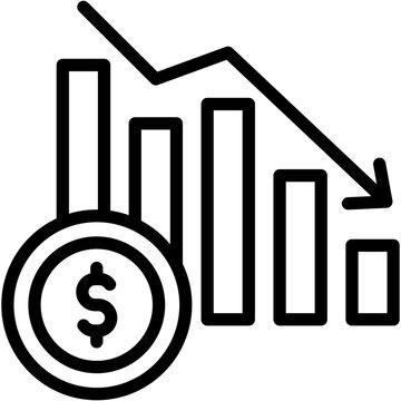 financial decline chart with dollar coin clip art preview