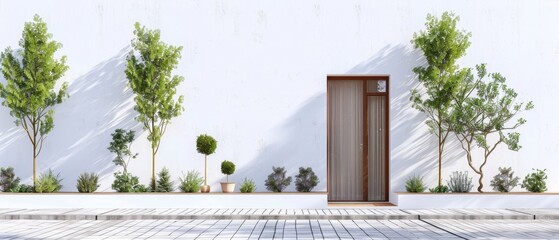 Minimalist Outdoor Patio with Plants and Shadows.