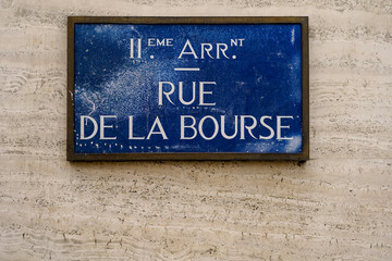 Obraz premium typical street name sign from Paris , Rue De La Bourse