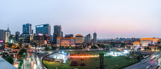 Fototapeta premium Modern Cityscape at Sunset Panorama