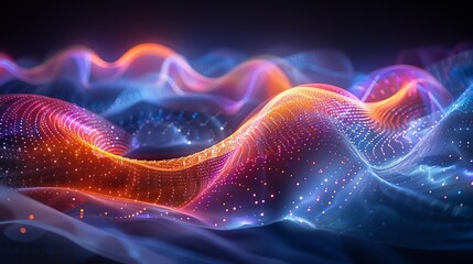 Obraz premium Dynamic photo of light trails from a spinning LED poi, creating colorful, fluid shapes that seem to dance in the darkness. Abstract Backgrounds Illustration, Minimalism,