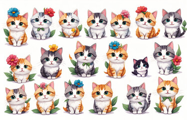  Cartoon cat wearing hats and necklaces
，Duoge Comics. Multi grid emoticons, multiple animal avatars and expressions