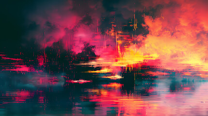 Fototapeta premium Abstract background with colourful distorted motion glitch. Broadcast error, grunge damaged effect