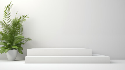 3D scene white podium with plant and white background in the minimal style