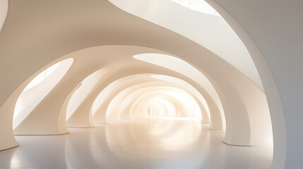 Fototapeta premium Abstract Architecture with Light Through Window: Tunnel Design and 3D Spiral Wave Illustration