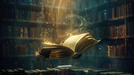 Photorealistic image of an enchanted book floating in midair © Flowaiart