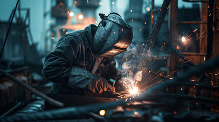 Seaman, Seafarer  or Welder In Safety Protective Clothes Working With welding machine.