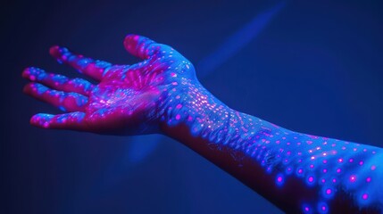 Allergy test, arm with dots, soft blue lighting