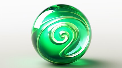 A Glossy Green Sphere with a Luminescent Swirl Design
