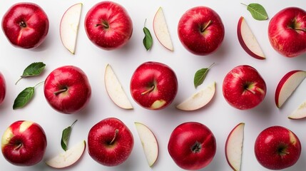Fototapeta premium Red Apples Pattern on White Background