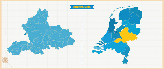 A Map highlighting Gelderland in the Netherlands Map, Gelderland and Netherlands modern map with Colorful Hi detailed Vector, geographical borders