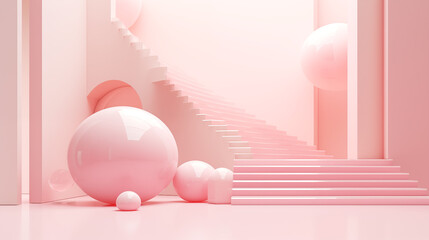 3d scene with pink ball and pink color background in the minimal style. 3d render modern interior