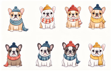 Cartoon French Bulldog wearing hats and necklaces
，Duoge Comics. Multi grid emoticons, multiple animal avatars and expressions