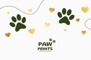 cute paw feet print background with golden heart © starlineart