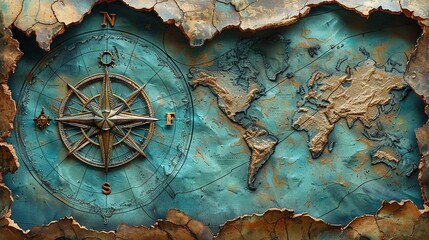 Fototapeta premium A detailed, hand-drawn map on an abstract, textured background, symbolizing adventure, exploration, and the quest for knowledge. Abstract Backgrounds Illustration, Minimalism,